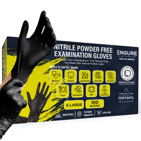 Ensure Black Nitrile Gloves pack front for durable, comfortable protection in industrial tasks.