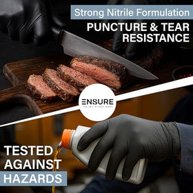 Ensure Black Nitrile Gloves powder-free design enhances clean handling in food service.