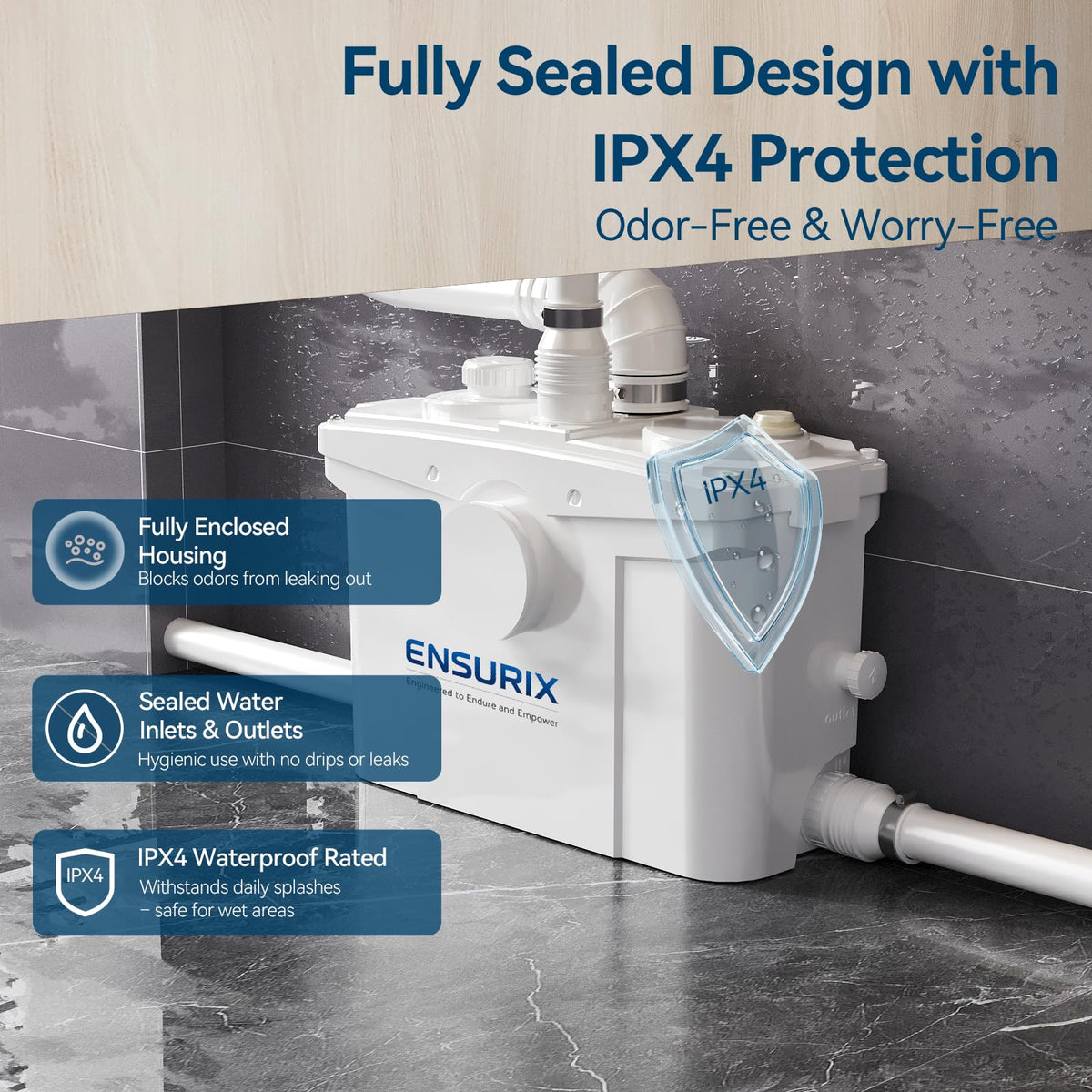 Ensurix macerator pump anti-backflow valve prevents sewage backflow