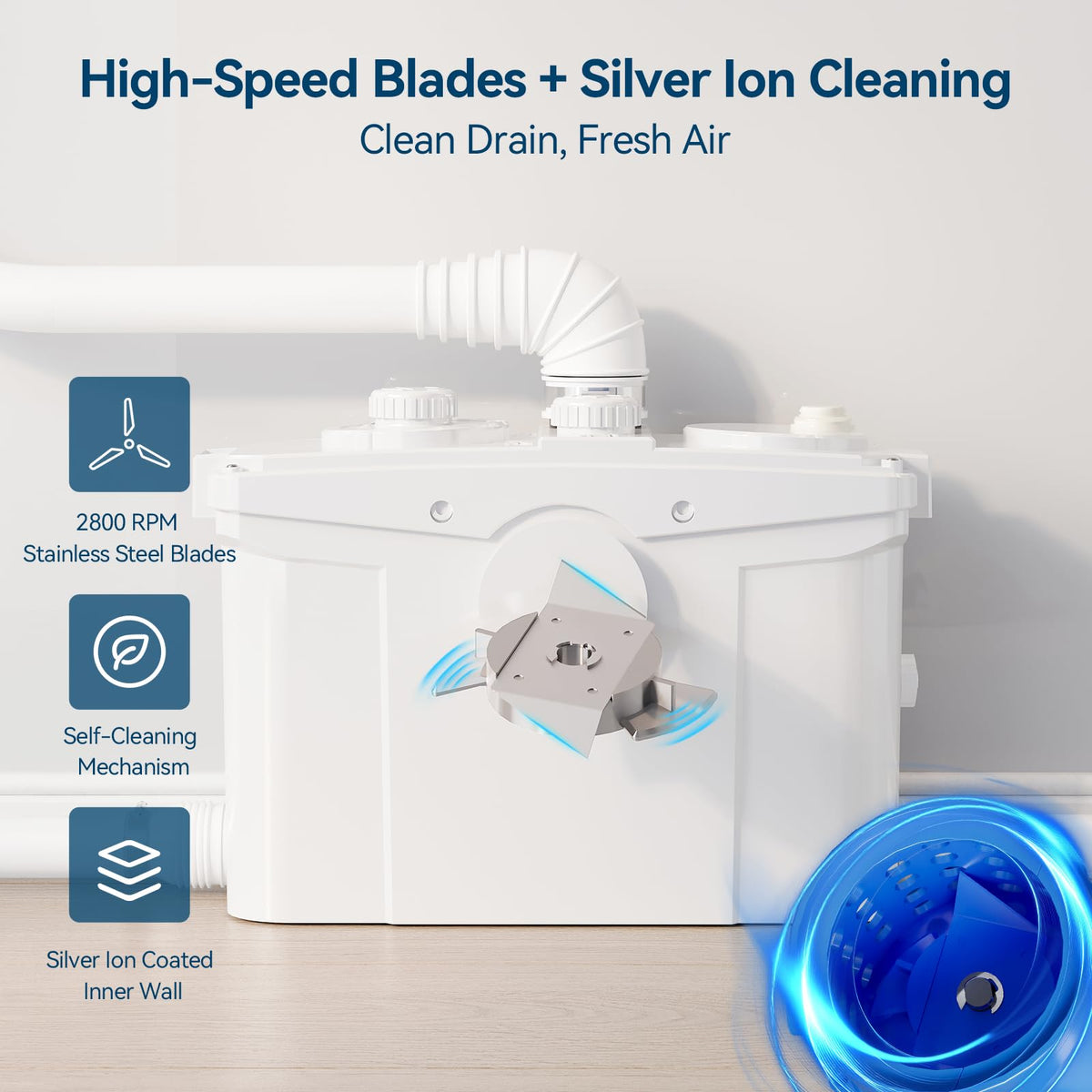 Ensurix macerator pump IPX4 waterproof housing resists moisture and splashes