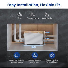 Ensurix utility sink pump compact-dimensions, fits shallow spaces and fits under counters
