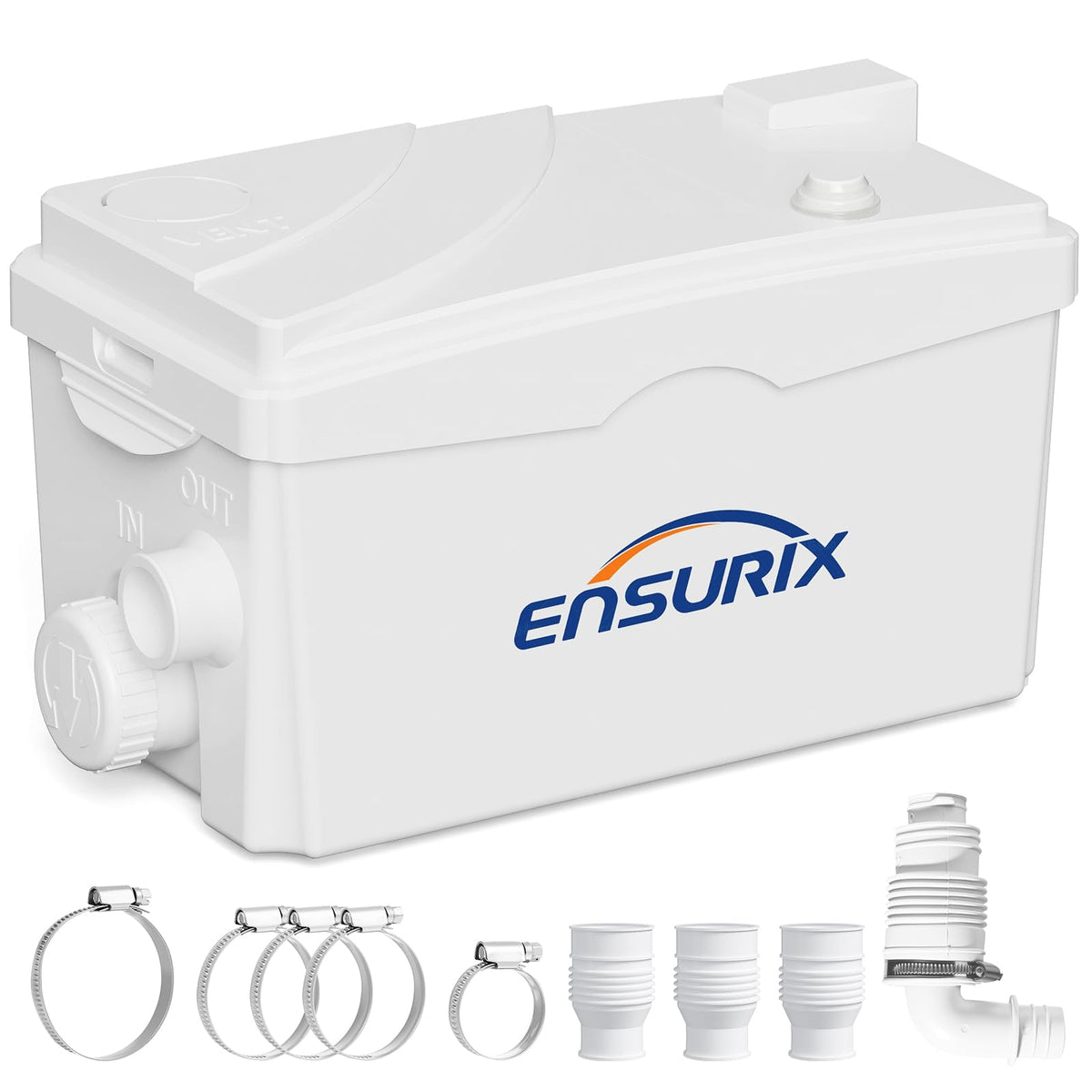 Ensurix utility sink pump front view, compact design for tight spaces