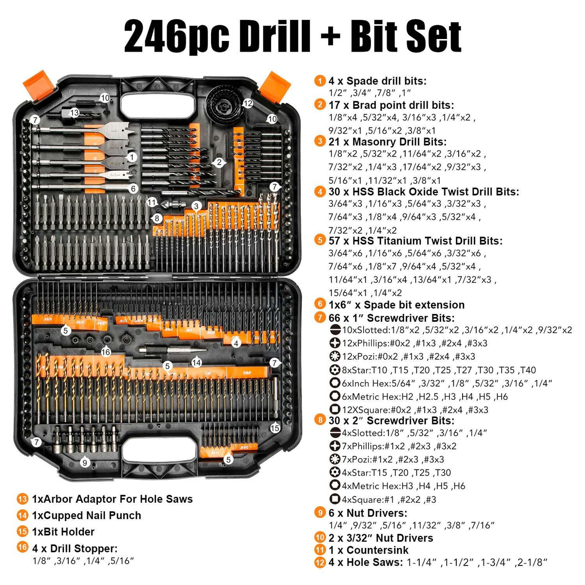 EnerTwist 246p carry case compartments keep bits secure during transport.