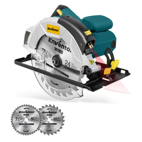 Enventor 7-1/4-inch circular saw blue front view for easy handling.