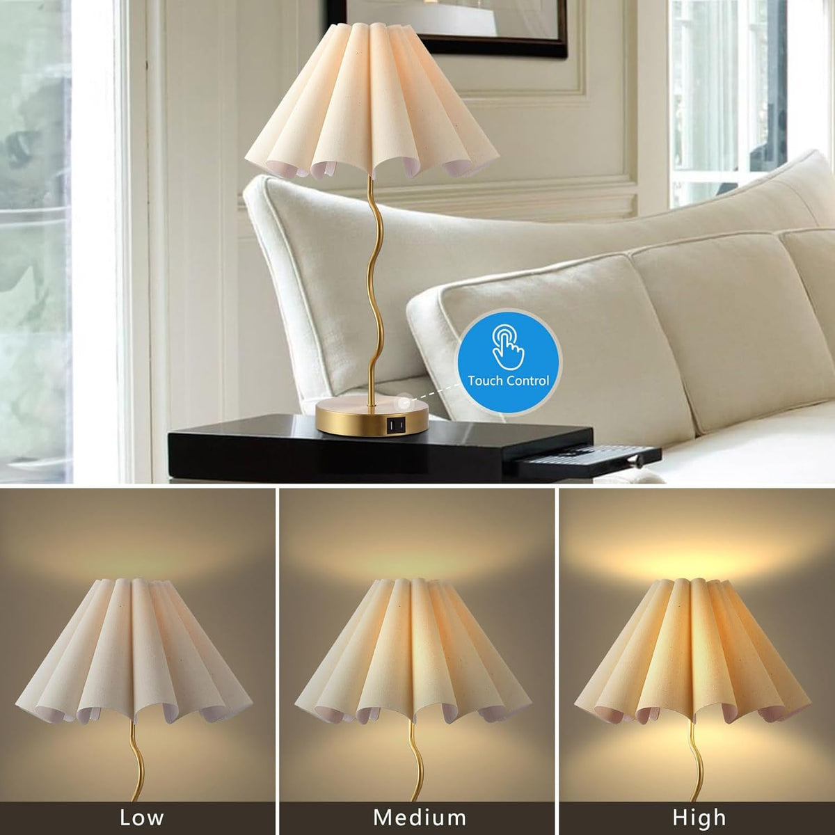 EOEYYOYB Bedside lamp with E26 base and Type-C socket for flexible bulb options.