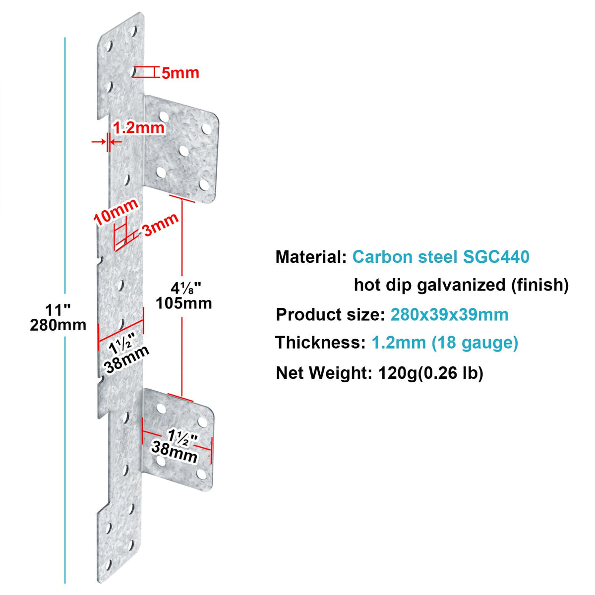 eoere galvanized steel stair strap offers rust resistance for exterior use.
