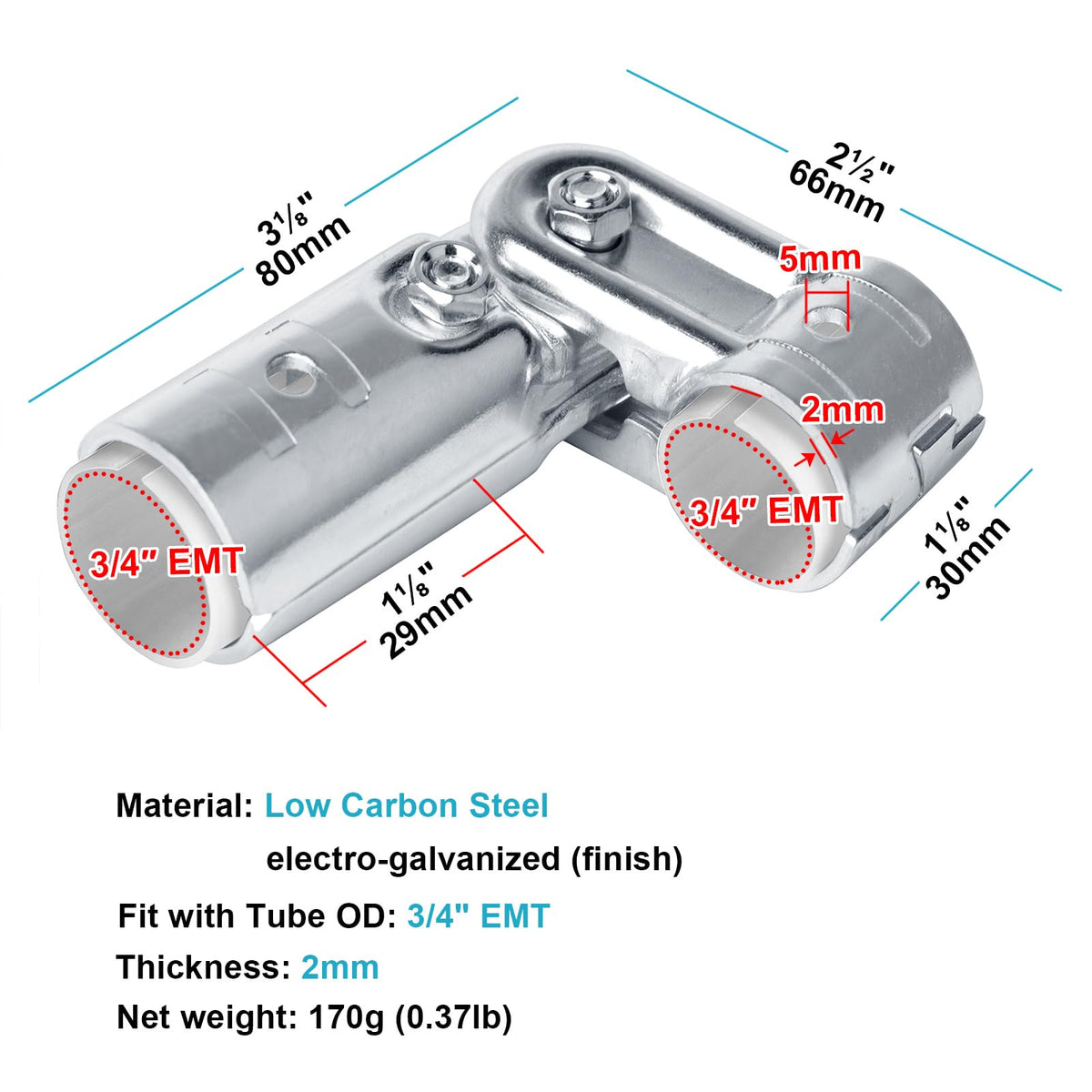 eoere pipe clamp in carbon steel with electrogalvanized finish for durability