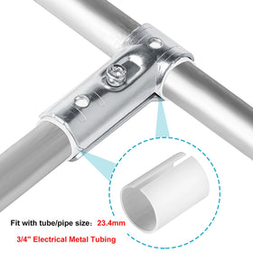 eoere t pipe connector made of carbon steel and electrogalvanized finish for durability.