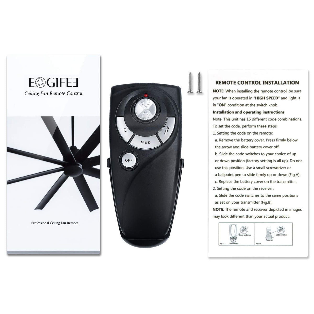 Eogifee dip-switch inside battery compartment aligns receiver quickly.
