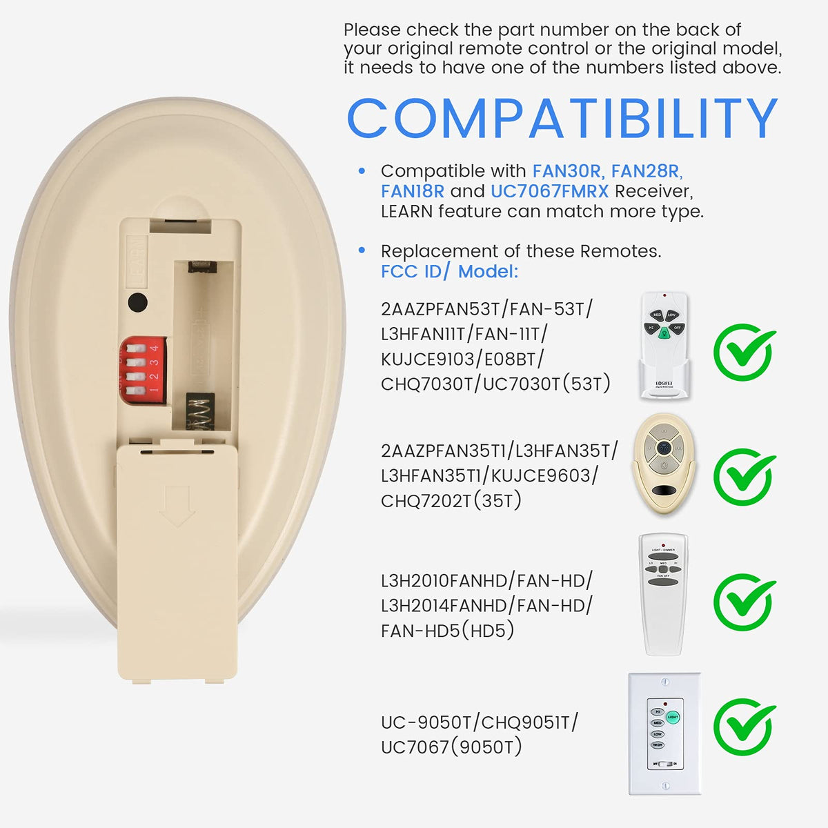 Harbor Breeze compatibility note for Eogifee remote with receivers.