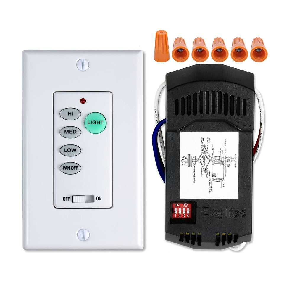 Eogifee UC9050T remote kit with five button control and dimmable light.