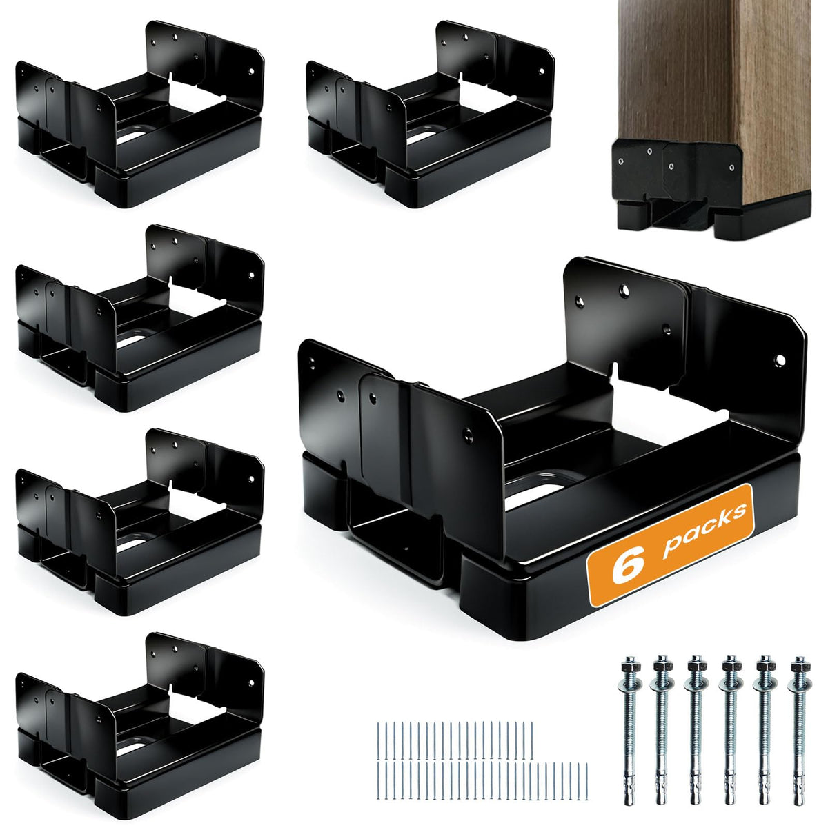 Brand new EONECROSS 6x6 post base on concrete provides solid stability for outdoor structures