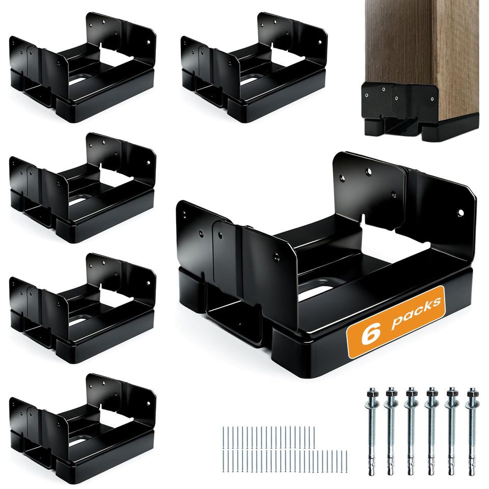 Brand new EONECROSS 6x6 post base on concrete provides solid stability for outdoor structures