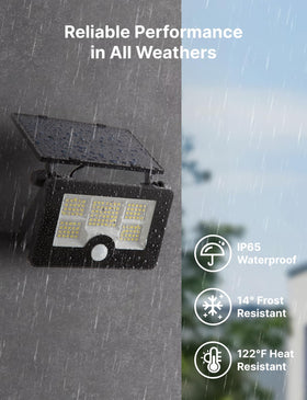 Eontim Solar Flood Light IP65 weatherproof housing withstands rain and snow.