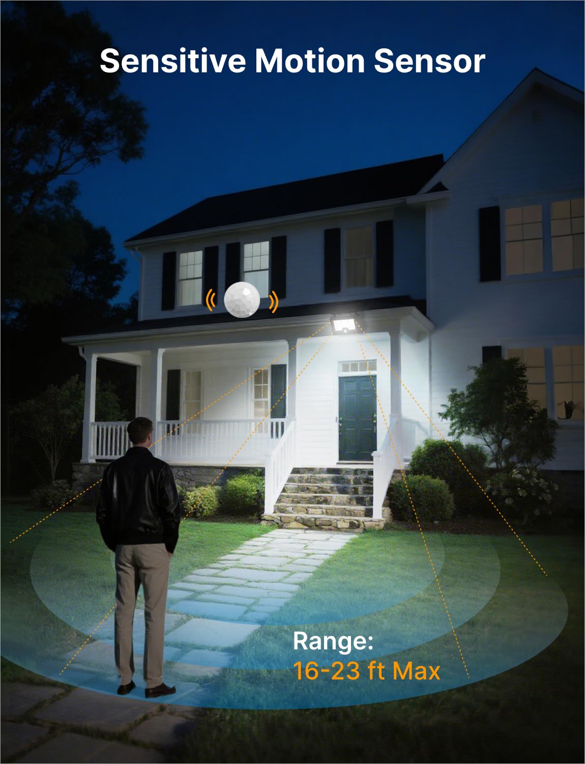 Eontim Solar Flood Light motion sensor activation lights pathways after dark.