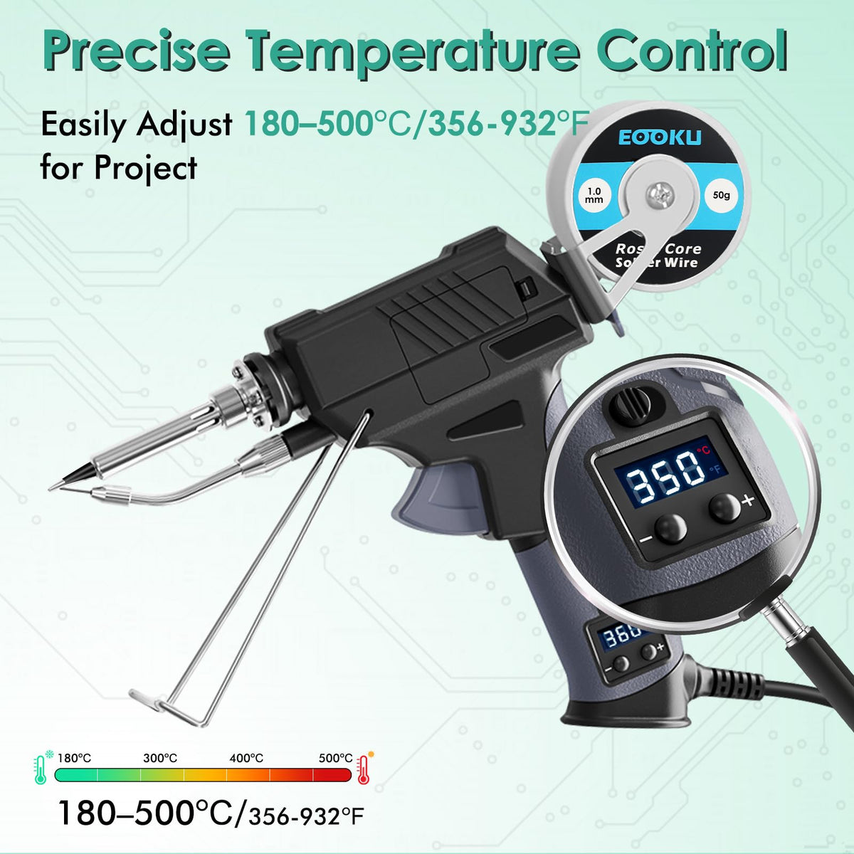 EOOKU LCD temperature display showing precise operating temperature.