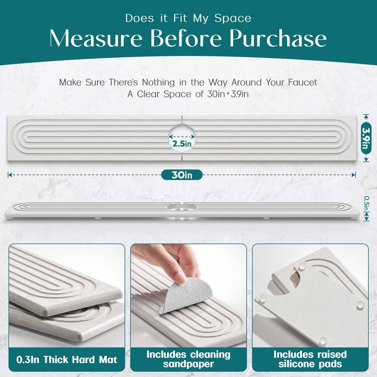 eormoe 30-inch faucet mat absorption close-up demonstrates rapid water uptake