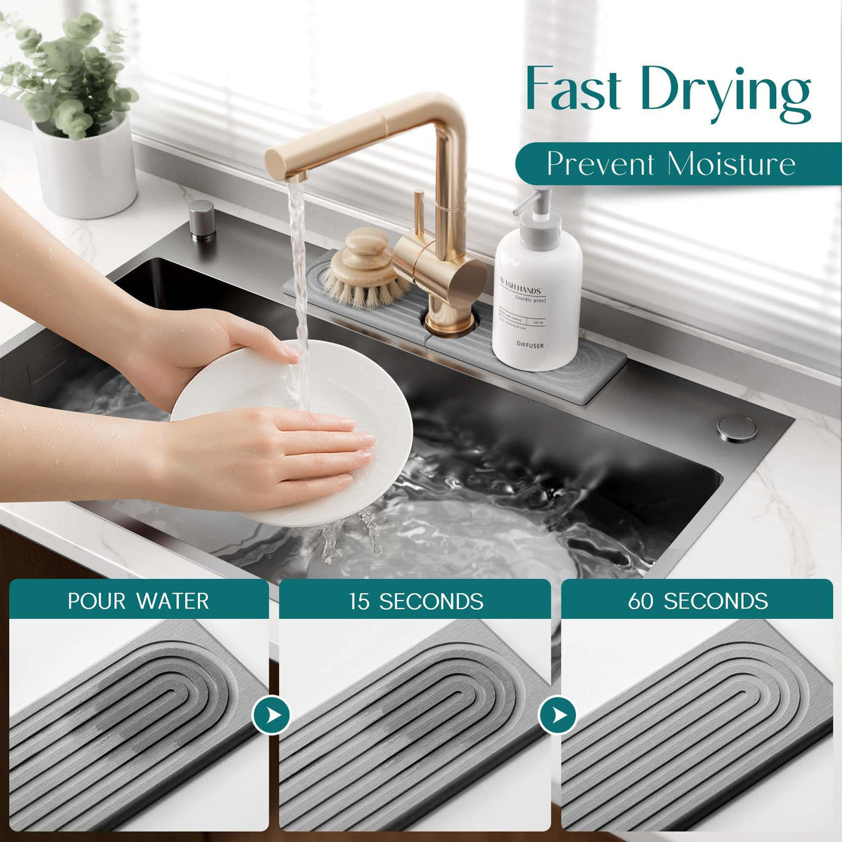 Eormoe diatomite mat absorbs spills, keeping counters tidy.