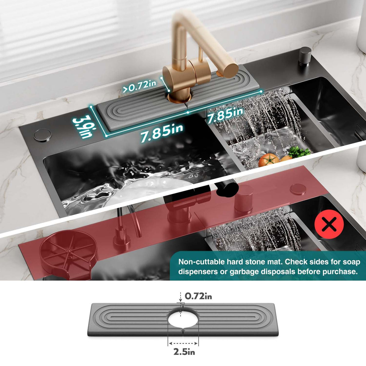Eormoe grey sink mat shows quick-dry action on counters.
