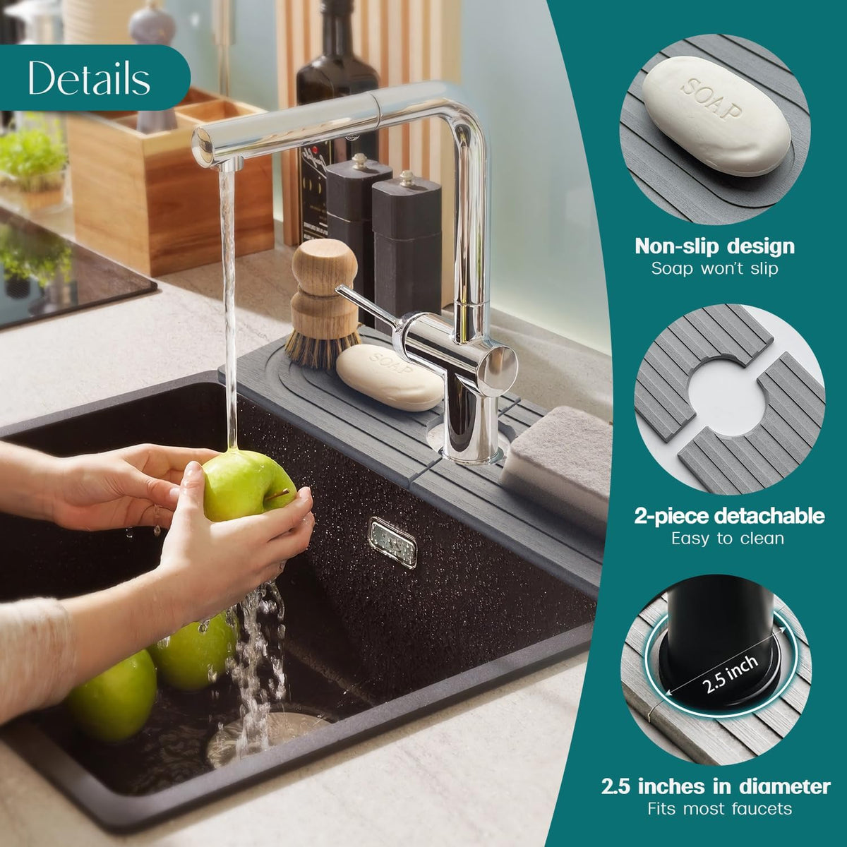 eormoe absorbent mat near sink stays dry and easy to clean.