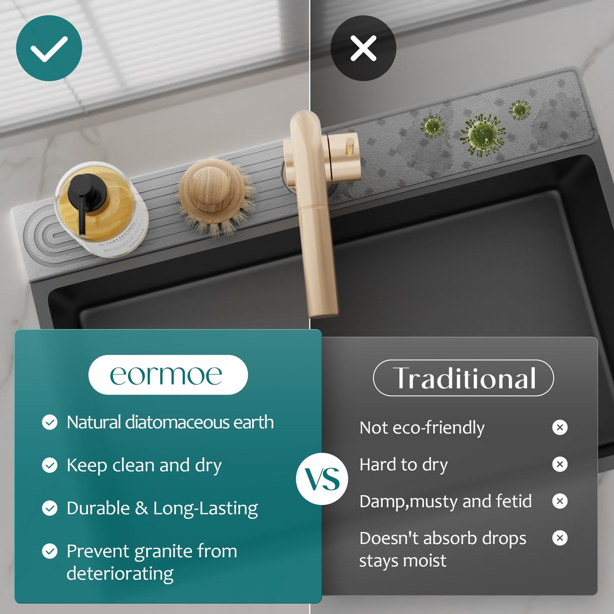 eormoe durable stone mat reduces messy countertop drips.