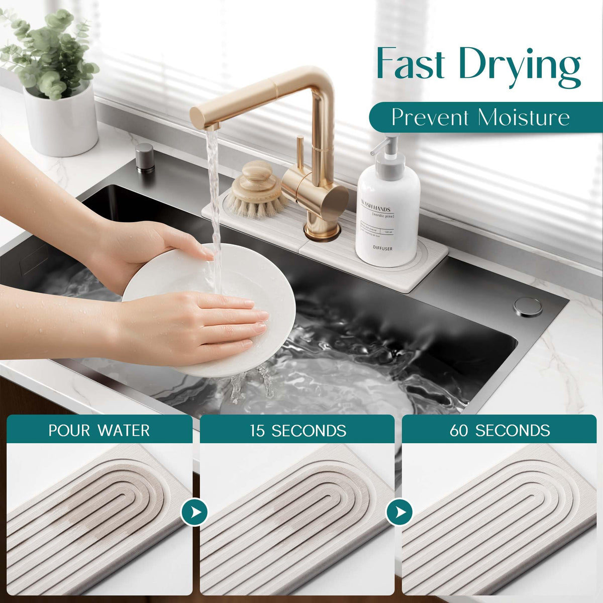 eormoe faucet mat on bathroom counter serves as splash guard