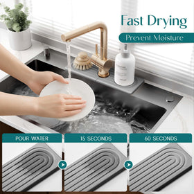 eormoe faucet splash guard in grey prevents countertop drips.