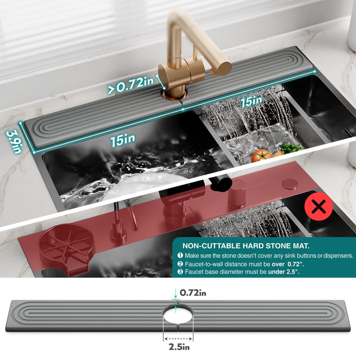 eormoe modern home grey stone tray enhances sink area cleanliness.