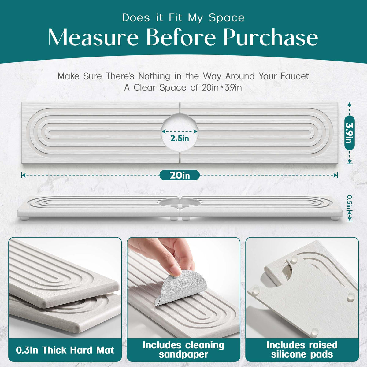 Eormoe stone faucet mat demonstrates fast drying under the faucet.