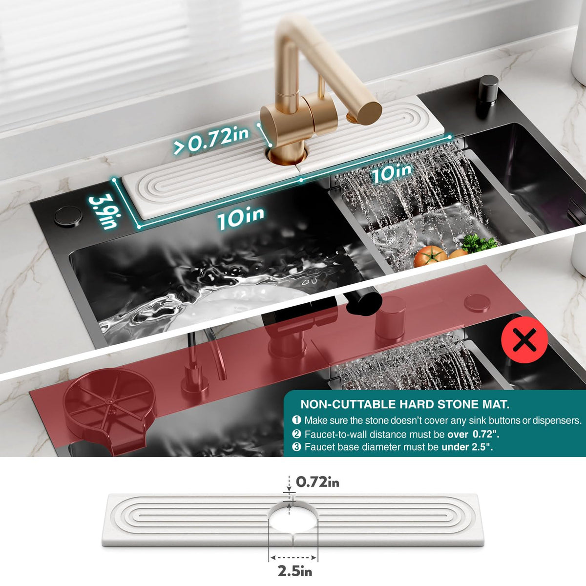 Eormoe stone faucet mat placed on kitchen counter near faucet for daily drying.