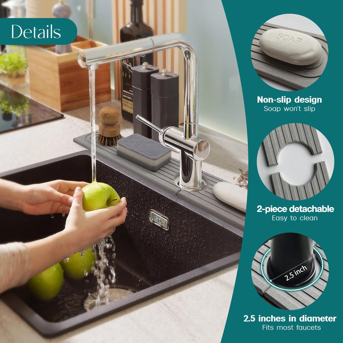 Eormoe stylish grey tray near sink blends with any style