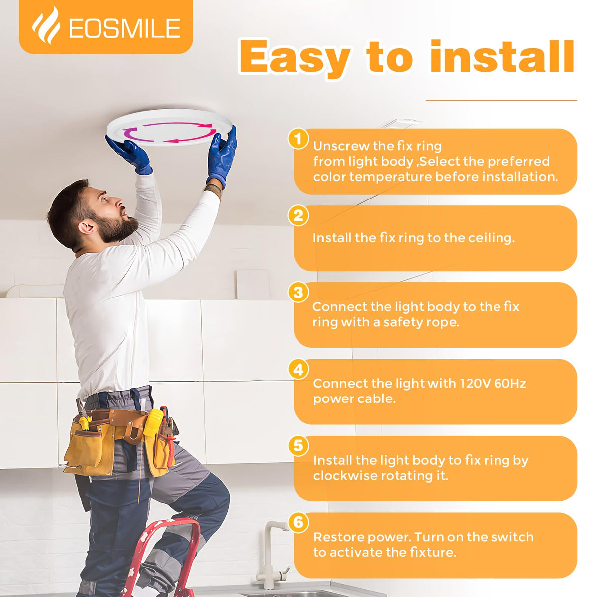EOSMILE 50,000 hours lifespan promises long-lasting ceiling lighting.