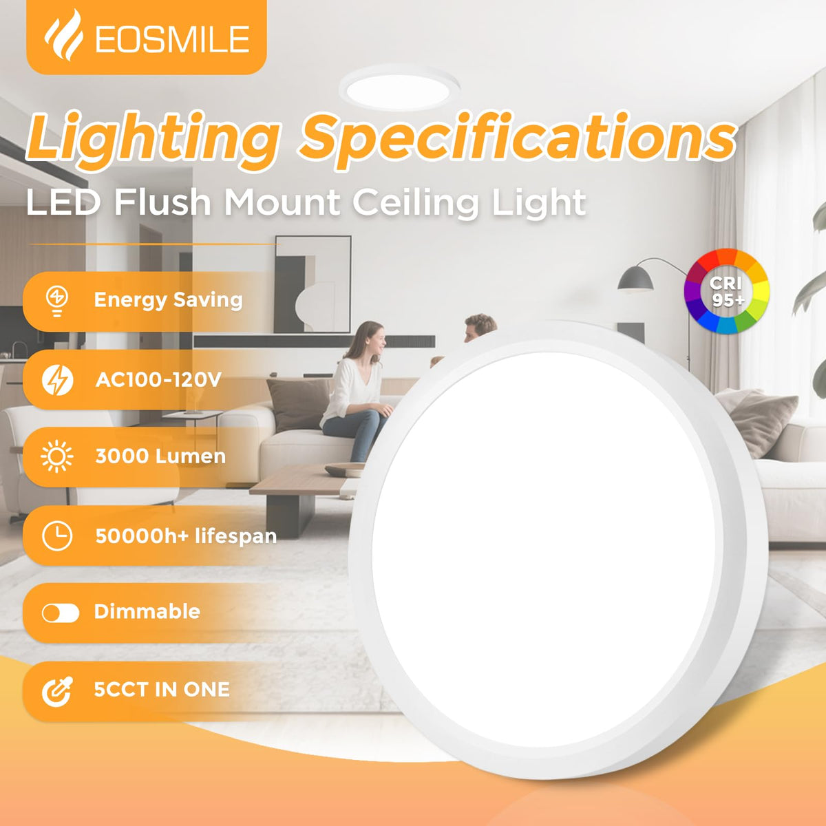 EOSMILE 5CCT adjustable ceiling light for warm to cool moods and tasks.