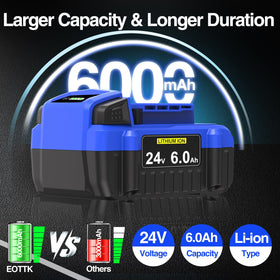 EOTTK 6.0Ah battery compatible with Kobalt 24V tools for plug-and-play replacement