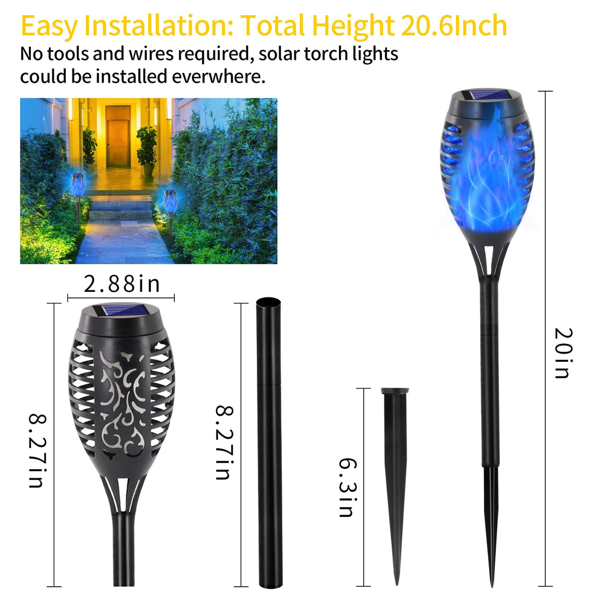 EOYIZW blue flame torch outdoor light provides cordless, maintenance-free ambiance.