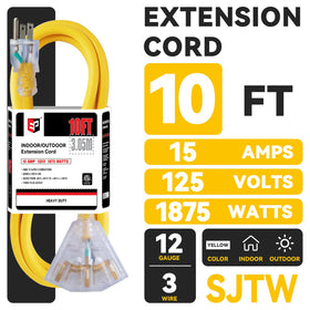 EP 10 ft extension cord with three outlets for versatile tool setups.