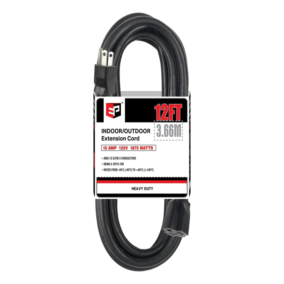 EP 12/3 indoor-outdoor extension cord in black, ideal for versatile outdoor and indoor use