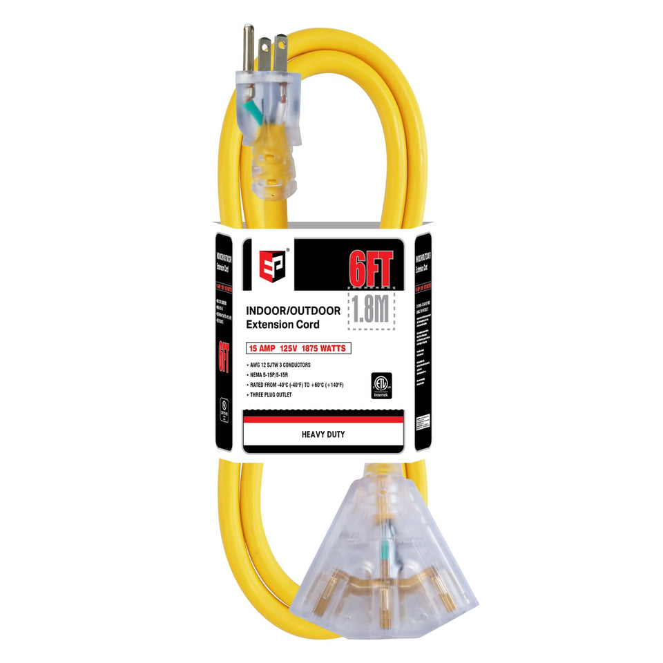 EP 3 ft lighted GFCI extension cord end lit for easy dark-area setup
