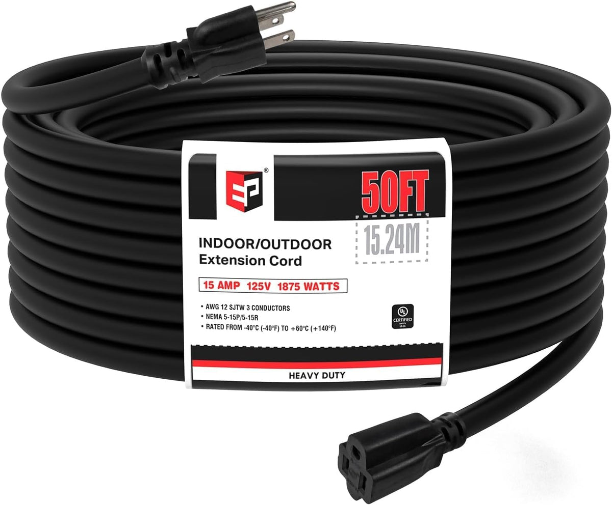 EP 50ft outdoor extension cord with grounded plug for outdoor power access