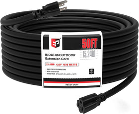 EP 50ft outdoor extension cord with grounded plug for outdoor power access
