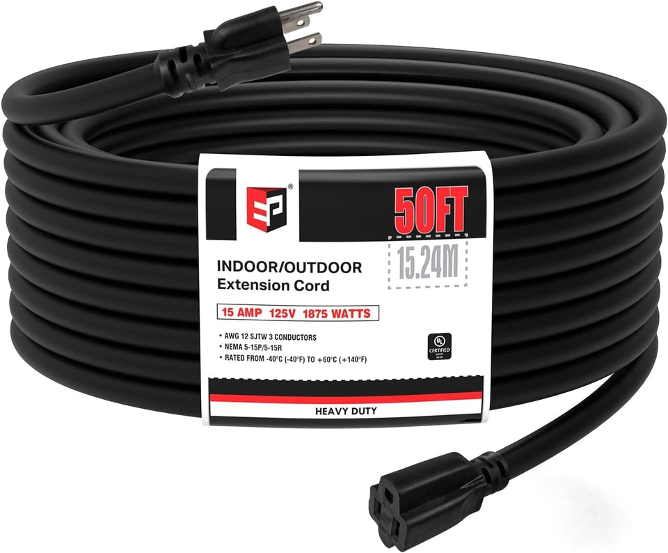 EP 50ft outdoor extension cord with grounded plug for outdoor power access