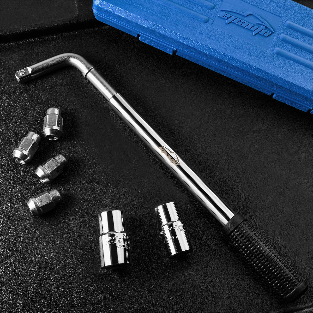 EPAuto lug wrench with 1/2-inch drive and socket sizes 17-19-21-22mm.