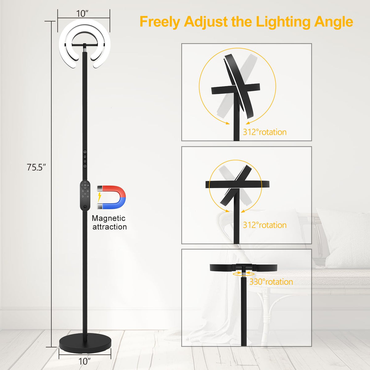 EPABINA floor lamp stands 75.5 inches tall with a stable base for corners.