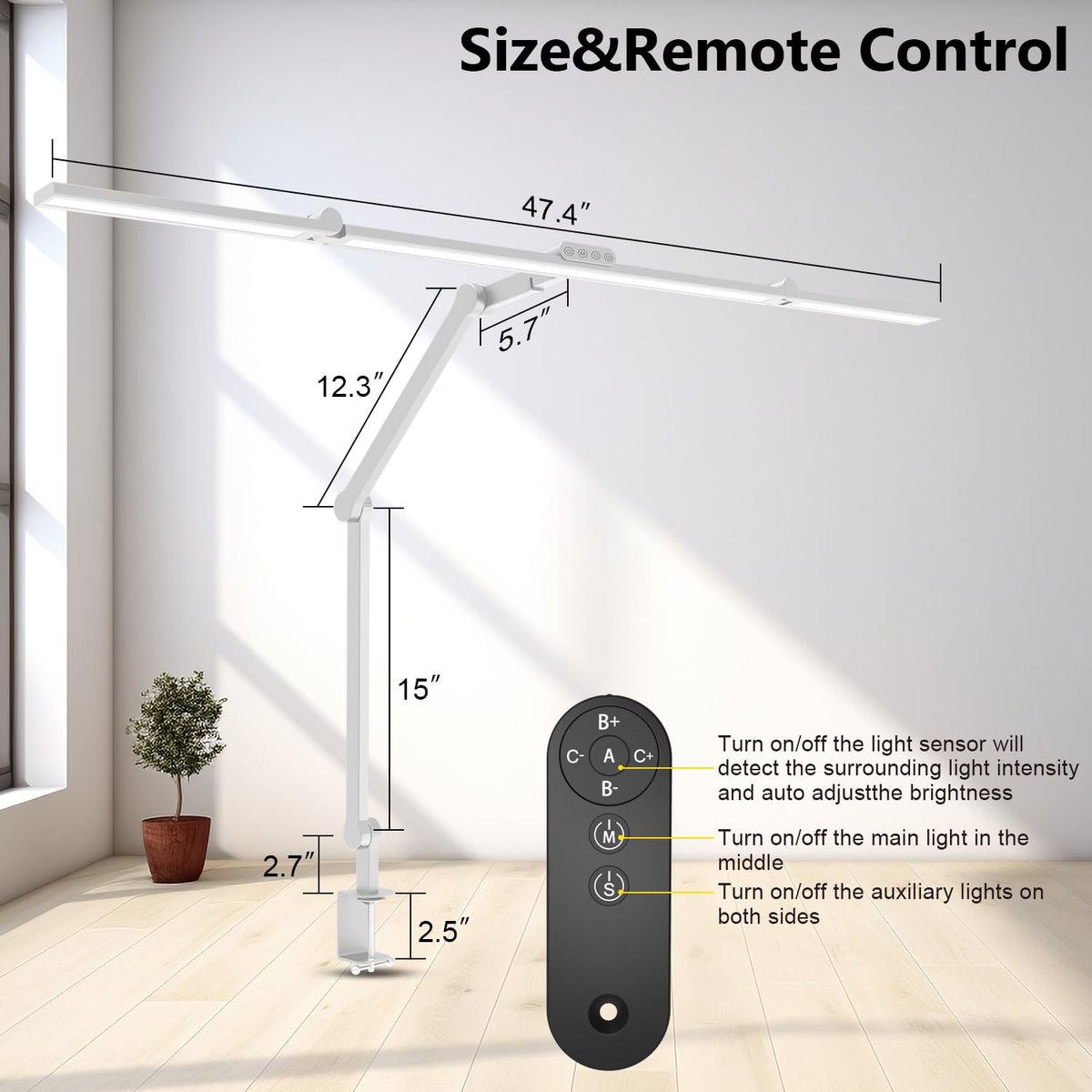 EPABINA tall desk lamp with remote for easy, customizable task lighting