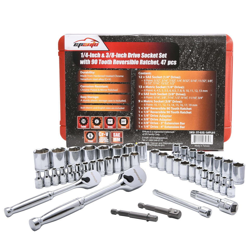 EPAuto 47-piece socket set in case for on-the-go repairs.