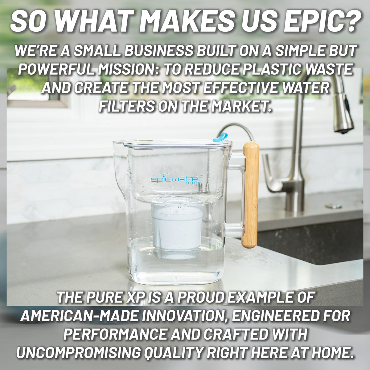 Water flow through Epic Pure XP during use for contaminant reduction.