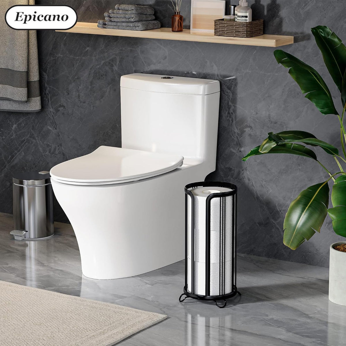 Epicano raised base keeps paper clean and off the bathroom floor.