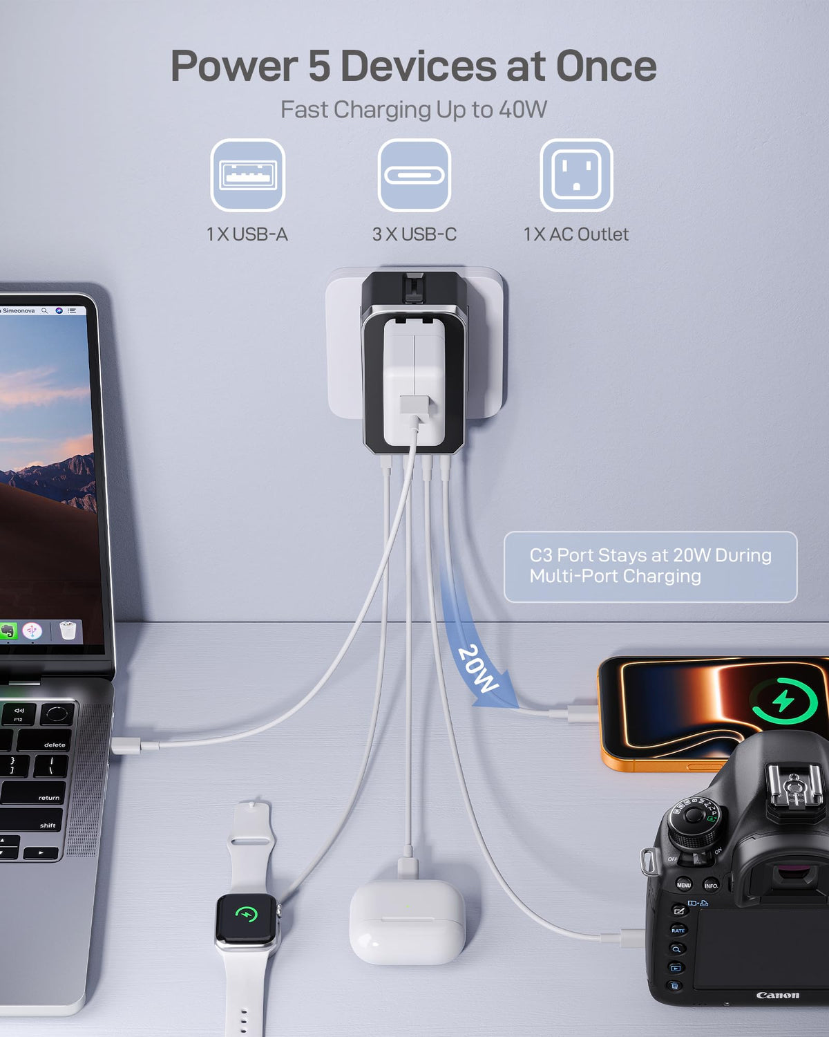 EPICKA Air 40W with folded prongs in compact travel form