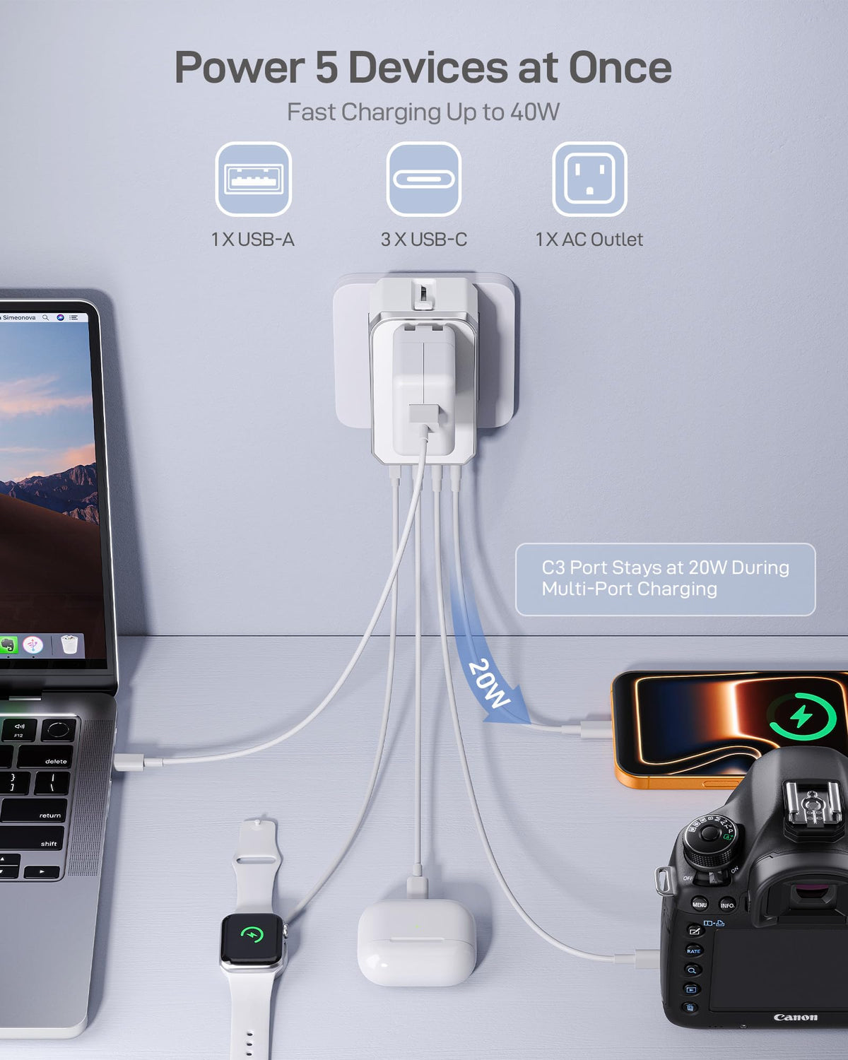 EPICKA Air 40W USB-C PD 40W port for fast charging on the go