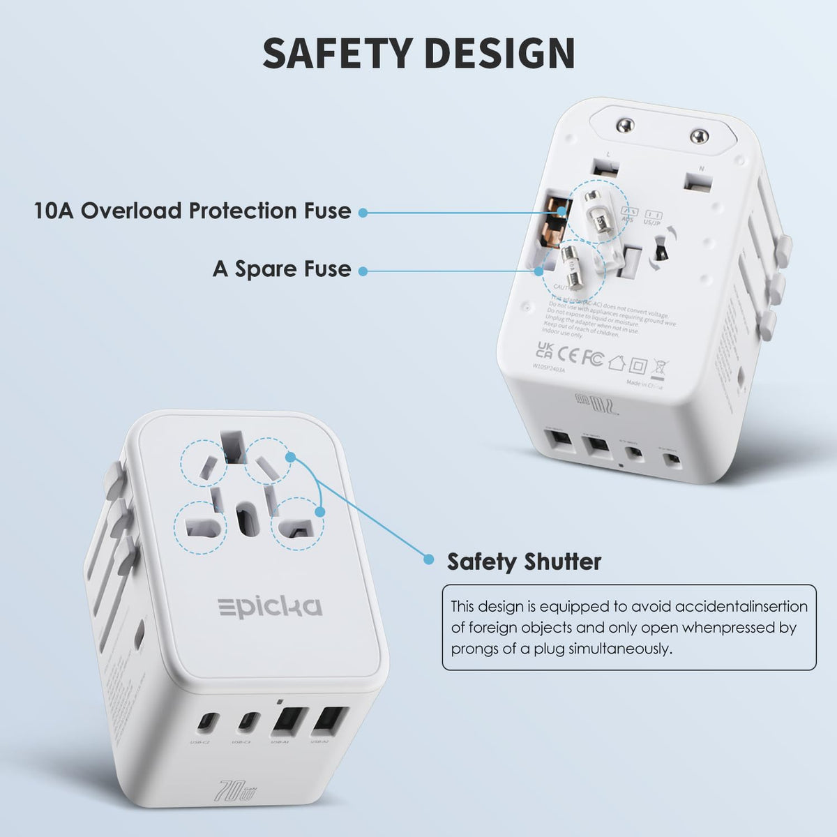 EPICKA certified RoHS CE FCC adapter for travel reliability